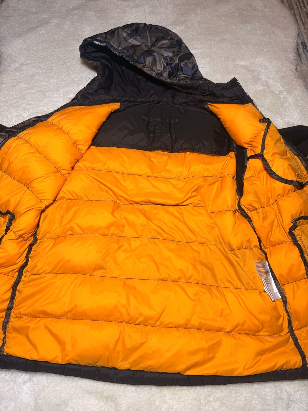 Michael Kors Boys Puffer Jacket black/camo Camo Zip Lined Down Fill Hood 14/16 - Picture 6 of 12